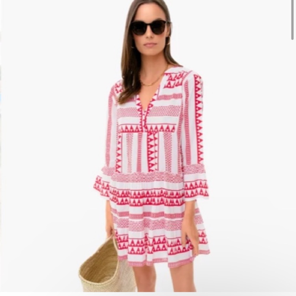 Tuckernuck Pink and White Printed Tiered Mini Dress